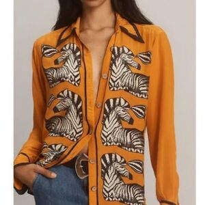 FARM Rio Zebra-Panel Silk Button-Down Shirt
